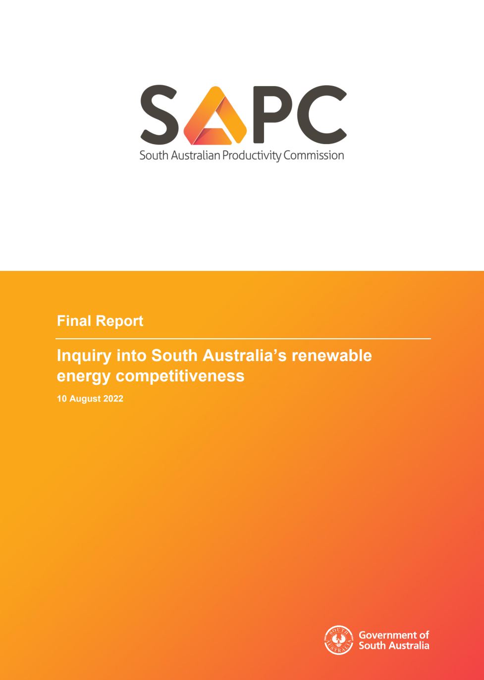 Inquiry into SAs Renewable Energy Competitiveness - Final Report